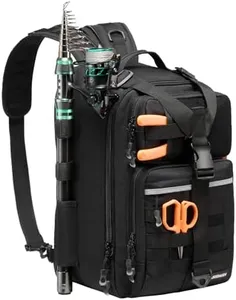 BASSDASH Convertible Fishing Backpack Sling Bag with Rod Holder, Adjustable Tactical Water-Resistant Tackle Storage Pack FP07