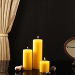 PROSPERRO LUMO by Parkash Candles Unscented Pillar Candles Set of 3 || 2x2, 2x4, 2x6 Inches || Paraffin Wax Candles || Home Decor (Yellow)