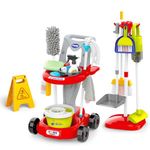 deAO Children's Play Trolly Cleaning Set, Kids Cleaning Set, Toy Cleaning Set for Toddlers Girl and Boys, Kids Role Play Cleaning Set for 3 4 5 6 7 8, Childrens Cleaning Tools (RED)