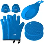 Oven Mitts and Pot Holders Sets Kitchen Essentials – 7Pcs Set Heat Resistant Silicone Gloves, Trivets, Pinchers, and Spoon Rest – Durable Non-BPA Food Safe Materials – Ideal Silicone Baking Set