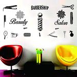 Hair Beauty Salon Barber Shop Wall Decal Art Vinyl Shaver Pin Set Decor Sticker Haircut Hairdressing Tools Removable Wall Sticker (BLACK-JWH102)