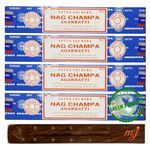 Original Satya Nag Champa Agarbatti Incense Sticks | with M&J incense sticks holder | x4 pack | for Aromatherapy, Spa, Yoga, Weddings, Meditation, Healing, Positivity and Relaxation