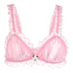 Satini Sissy Frilly Lace Fitted Satin Bralette (Baby Pink, M)