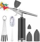 Autolock Airbrush Set 32PSI Compressor Portable Airbrush Kit and Rechargeable Manual Airbrush Set for Makeup, Cake Decoration, Coloring Pattern, Nail Art, Tattoo（4 Tanks