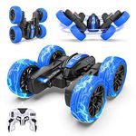 BEZGAR TD202MINI Remote Control Cars - 2.4GHz Double Sided Stunt Car, LED 360° Flip Spinning 4WD RC Car, Indoor & Outdoor Toy Gifts for Boys Kids Girls, Blue