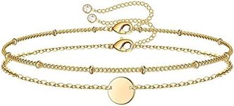 Jewlure Women's 18K Gold Plated Bracelet, Delicate And Simple Adjustable Layered Round Tag Bracelet, Suitable Gift For Women