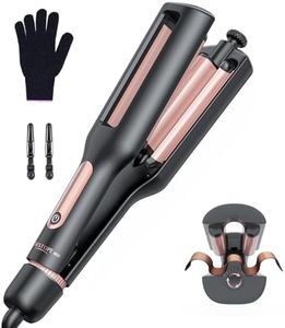 4 In 1 Einstellbar Welleneisen für Haare - 22/25/32/38mm Lockenstab für Beach Waves/Natürlich Wellen/Wasserwellen/Mermaid Waves, Anzeige, 4 Temperaturen(140-210°C), 3 Fässer Welleneisen, Schwarz Rose