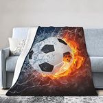 Perinsto Soccer Ball in Fire and Water Throw Blanket Ultra Soft Warm All Season Soccer Game Decorative Fleece Blankets for Bed Chair Car Sofa Couch Bedroom 60"X50"