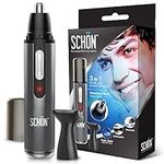 SCHON Stainless Steel Rechargeable 3-in-1 Eyebrow, Ear, Facial, & Nose Hair Trimmer/Clipper for Men&Women | Hair Clippers, Flawless Hair Remover, Male Beard Trimmers, Grooming Kit, Groomer (Gray)