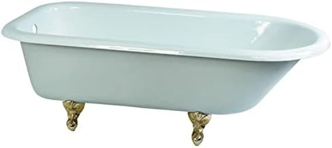 Kingston Brass Aqua Eden VCTND673123T2 Cast Iron Safe and Anti-Slide Roll Top Bathtub with Polished Brass Feet without Faucet Drillings, 67-Inch, White