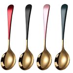 Leeonz® Soup Spoons Stainless Steel, 18/10 Round Head Soup Spoons, Modern Thick Short Handle Stainless Steel Korean Spoon, Dinner Metal Spoons for Soup, Grain,Dessert,Milk,Tea,Coffee, 7.3 Inch (4PCS)