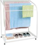 GAOMON Pool Towel Rack,Outdoor PVC Trapedozal Poolside Storage Organizer,5 Bar,Outdoor Towel Rack with Wheels,Pool Towel Holder,Stores Floats and Paddles, Towel Stand for Beach,Pool,Indoor,White