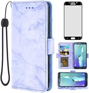 Asuwish Compatible with Samsung Galaxy S6 Edge Plus Case and Tempered Glass Screen Protector Cell Card Holder Slot Kickstand Marble Wallet Phone Covers for Glaxay S6edge + S 6edge 6s 6 Edge+ Purple
