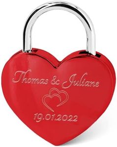 GRAVURZEILE Cadenas en forme de cœur avec gravure – Cadenas personnalisé en or avec clé en forme de cœur – Personnalisable avec nom et date – Idée cadeau pour la Saint-Valentin – Cadeau pour elle et
