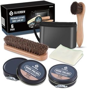 SILVERDEW 6-Piece Shoe Polish Kit, Portable Shoe Shine Kit Included 2PCS Horsehair Brush, 2PCS Black Shoe Polish, Polishing Cloth and Carrying Bag, Leather Boot Care Kit for Men & Women