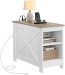 YITAHOME End Table with Charging Station, Narrow Side Table with Storage Shelf, Farmhouse Nightstand with Storage for Small Spaces, Living Room, Bedroom, Grey Wash