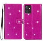 Miagon Wallet Case for Xiaomi Redmi Note 12 4G,Premium Bling Glitter PU Leather Magnetic Closure Stand Soft TPU Bumper with Card Slots Flip Cover,Rose Red