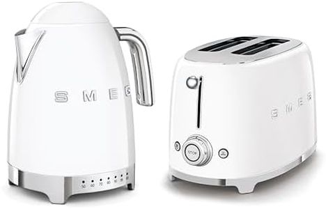 Smeg 50’s Style Retro Range Breakfast Set, 1.7L 3000W Variable Temperature Kettle and Multi-Functional Control 2-Slice 950W Toaster, White, KLF04WHUK/ TSF01WHUK