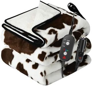 Sino Salected Cow Print Heated Car Throw Blanket, Updated 12/24 Volt Electric Blanket, 3 Heating Levels & 4 Hours Auto Off, Portable Heated Blanket for Car, Truck, SUV, RV & Camping, Washable