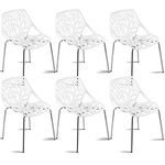 Giantex Set of 6 Modern Dining Chairs w/Plastic Feet Pads Stackable Chair Geometric Style Furniture Dining Side Chairs (6 Packs, White)