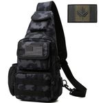 Tactical Shoulder Bag - 1000D Military Backpack Outdoor Daypack Chest Pack (Black Camo)