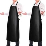 Gotega Waterproof Rubber Vinyl Apron, 40 Inch Heavy Duty Chemical Resistant Lab Apron Butcher Apron Adjustable Bib Apron for Dishwashing Kitchen Cooking Drawing Black, 2 Pack