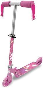 Zinc Kids Scooter for Ages 3+, Folding 2-Wheel Kick Scooter with Light Up Wheels, Height Adjustable, Anti-Slip Footplate, Rear Footbrake, Unicorn with Tassels