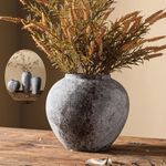 Lvases Rustic Distressed Large Ceramic Vase, Terracotta Pottery Tall Decorative Vases, Concrete Vases Clay Stone Antique Big Vase for Home Decor (Round 8.6 in X 8 in)