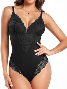 Tuopuda Body Sculptant Femme Gaine Amincissant Ventre Plat Body Gainant Invisible Shaper Col V Bodysuit Dentelle Minceur Lace Élégant Lingerie Camisole Top, Noir, L