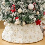 Lewondr Christmas Tree Collar 26 Inch, Snowflake Pattern Sequins Large Plush Christmas Tree Skirt, Decorative Xmas Tree Ring Foldable Stand Base Cover for Christmas Hoilday Party Home, White & Gold