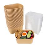 JAYEEY 34 oz Disposable Kraft paper salad bowls with lids, Food containers Soup Bowls Party Supplies Treat Bowls 50 Pack