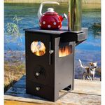 DWD® "Daintree" Wood Pellet Stove, 21kw Heat Output, 3 Sided Glass Viewing, Air Control System,Gravity Feeding Hopper Holds 5.5kg Fuel, 100mm S/Steel Flue, Portable Cooking Top 42x56x58cm OUTDOOR USE