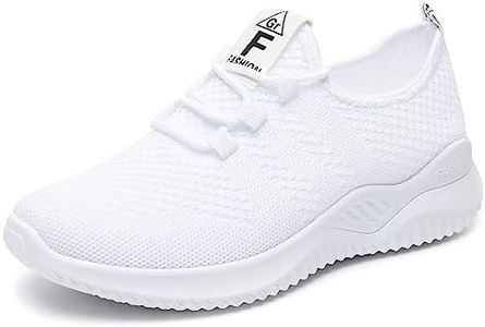 PADGENE Chaussures de Course à Coussin, Tricot Femme Chaussures de Course de Voyage Décontracté, Baskets Course Gym Fitness, Chaussures de Sport de Mode en Plein, D - Blanc, 38 EU
