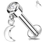 Melighting Moon Titanium G23 Cartilage Earring Internally Threaded 16G Dangle Helix Stud 6mm Helix Earring Clear CZ Flat Back Earring Labret Stud Tragus Piercing Jewelry