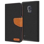 Verco Phone Wallet Case compatible with the Samsung Galaxy Note 4, Canvas Faux Leather Book Cover for the Galaxy Note 4 Flip Case Bag Hinged - Black