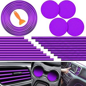 Frienda 25 Pack Car Accessories Set 20pcs Vent Trim Strips 16 Feet Car Interior Molding Trim Vent Accessories with Installation Tool 4 Pcs Cup Mats Car Decorations for Men Women(Purple)