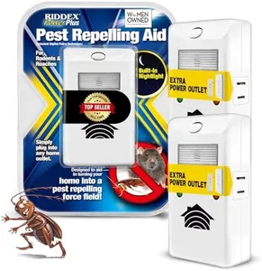 RIDDEX Power Plus Insect Repellent | Plug in, Mouse Deterrent - Pest Control for Defense Against Rats, Mice, Roaches, Bugs and Insects | Control Pests with No Toxins with Side Outlet | 2-Pack