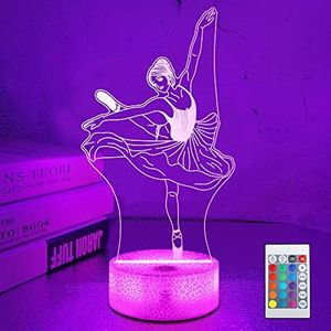 Lampeez Kids 3D Ballerina Night Light Ballet Dancer Optical Illusion Lamp with 16 Colors Remote Control Changing Birthday Xmas Valentine's Day Gift Idea for Boys and Girls