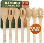 7 PCs Wooden Cooking Utensils set, Bamboo Wooden Spoons for Cooking – Easy to Clean Wooden Kitchen Utensils, Sturdy, Lightweight & Heat Resistant