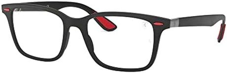 Ray-Ban RX7144M Scuderia Ferrari Collection Square Prescription Eyeglass Frames, Matte Black/Demo Lens, 53 mm