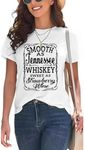 New Smooth As Tennessee Whiskey Sweet As Strawberry Wine Shirt Women Country Music Tee Letter Print Drinking T-Shirt, B, Small