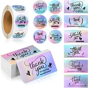 1120 Pieces Thank You Cards and Stickers Set, Include 120 Thank You Business Card 1000 Thank You Roll Labels Thank You for Supporting My Small Business Stickers Cards Package Insert (Chic Style)