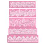 Cake Lace Mold, Beasea 5pcs Lace Fondant Molds Silicone Lace Molds for Cake Decorating Lace Mat Flower Pattern Molds Sugar Craft Tools - Pink