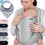 Baby Wrap Carrier Light Grey with Stars – Baby Carrier for Newborns and Babies Up to 15Kg – Made of Soft Cotton…