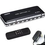 7 Port HDMI Switch version2.0 4K@60Hz HDMI Switcher Support HDR & HDCP 2.2,Full HD/3D with IR Wireless Remote Control and Power Adapter with IR for Xbox One S/X PS4 PS3 LED Smart TV Mi Box3