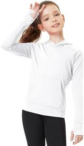 FitsT4 Sports Kids UPF50+ Sun Shirt with Pockets Thumbholes Girls Lightweight Quick Dry UV Protection Long Sleeve Hoodie White L