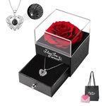 Emibele Preserved Real Red Rose, Eternal Rose & Heart Necklace with I Love You in 100 Languages Romantic Gifts for Women Mom Wife Girlfriend on Christmas Valentines Mothers Day Birthday Anniversary