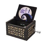 This is Halloween Tune Wood Music Box The Nightmare Before Christmas Hand Crank Engraved Vintage Wooden Music Box Gifts for Kids/Girlfriend/Women/Daughter for Halloween Birthday(White Black)