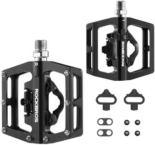 ROCKBROS MTB Mountain Bike Pedals Compatible with SPD Mountain Bike Dual Function Sealed Clipless Aluminum Bicycle Flat Platform 9/16" Pedals with Cleats for Road, MTB, Mountain Bikes