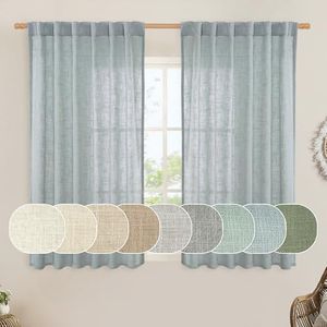 LAMIT Greyish Blue Linen Curtains 45 Inches Long for Bedroom, Light Filtering Panels Back Tab and Rod Pocket Neutral Drapes for Kitchen/Window/Loft Room, 52 x 45 Inch, 2 Panels